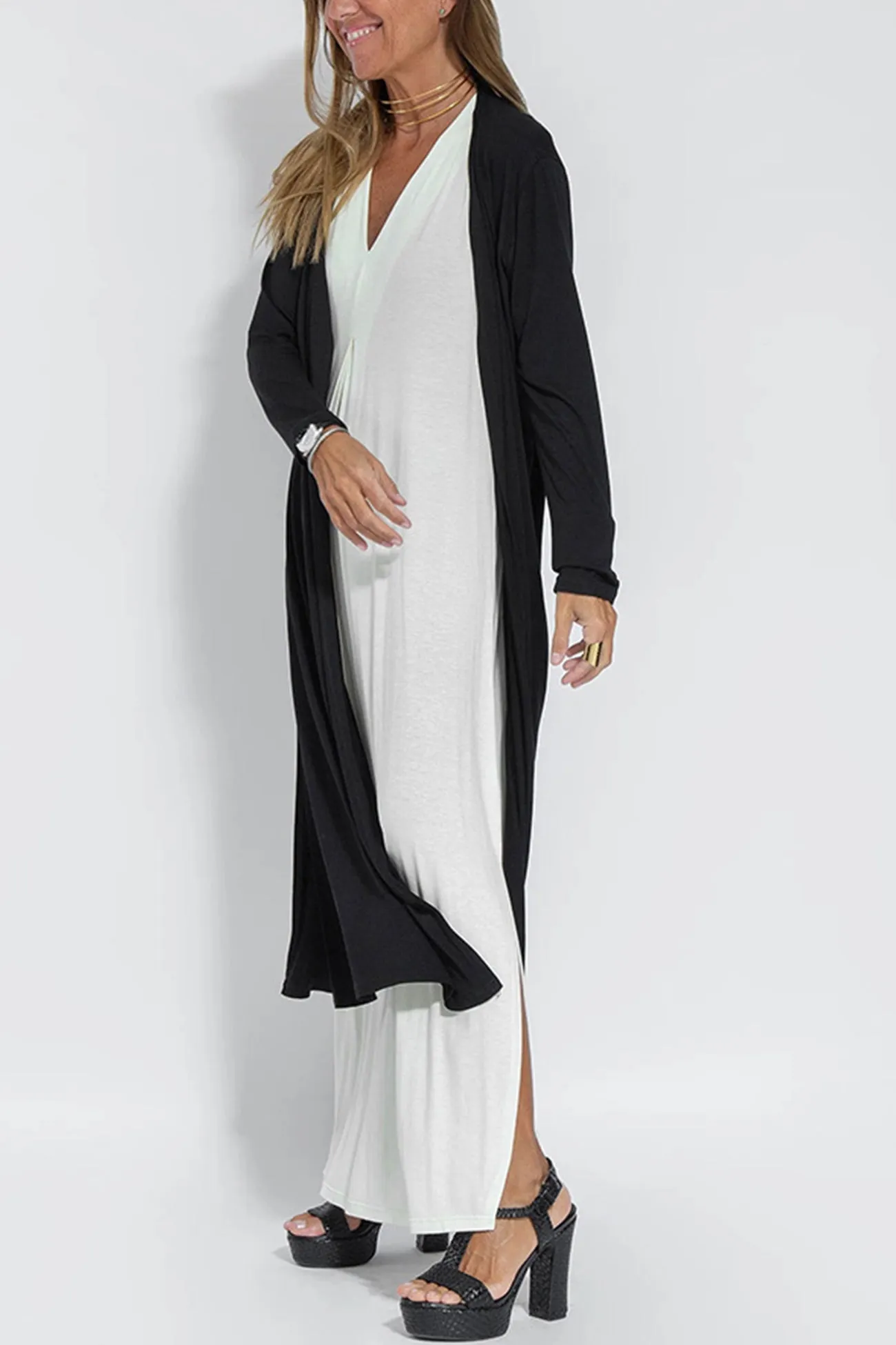 V Neck Tank Dress Long Cardigan Suits