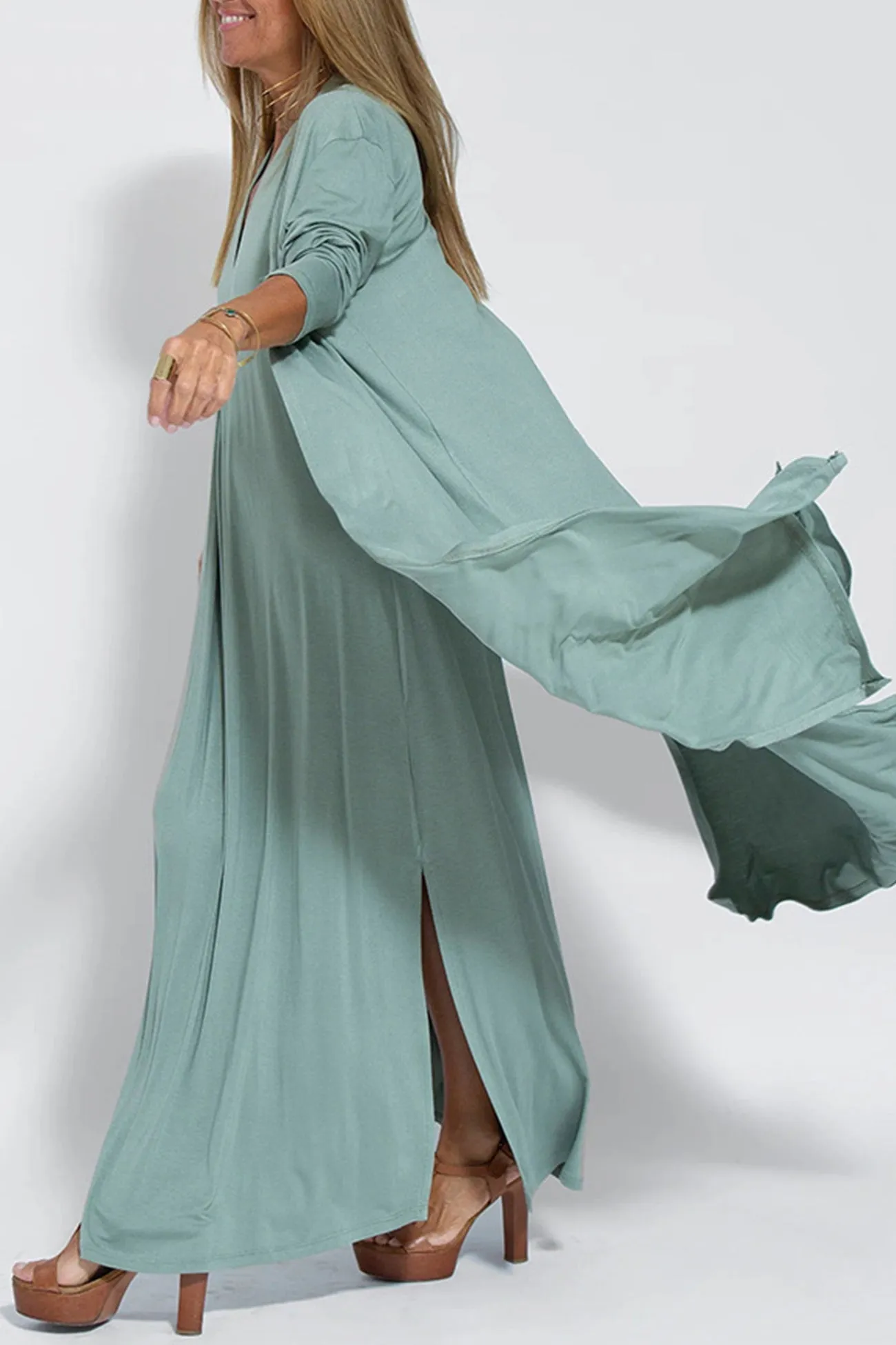 V Neck Tank Dress Long Cardigan Suits