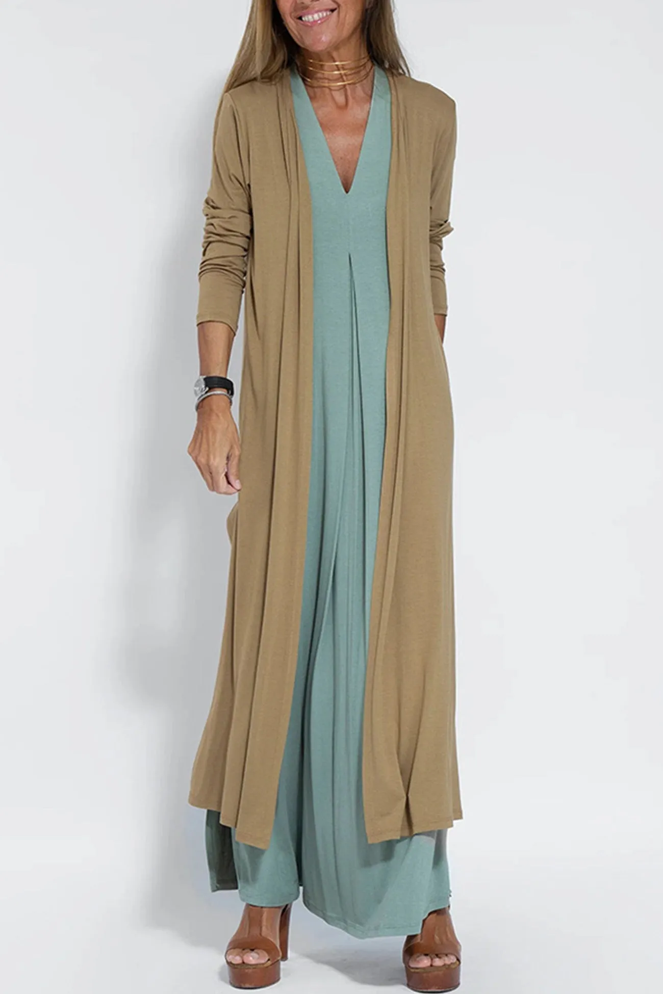 V Neck Tank Dress Long Cardigan Suits