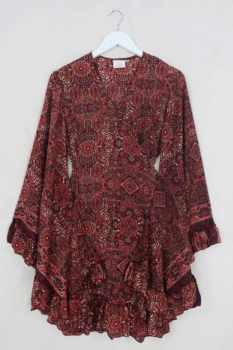 Venus Mini Wrap Dress in Bowie Red Mandala