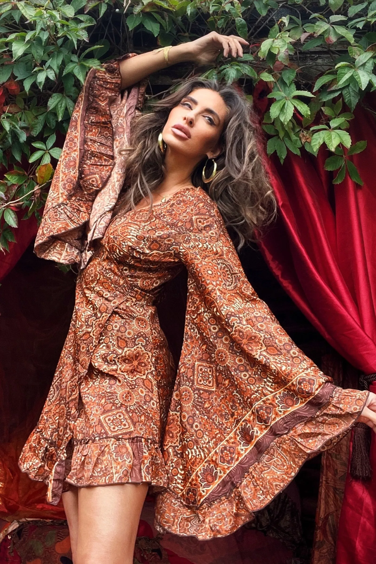 Venus Mini Wrap Dress in Dylan Brown Mandala