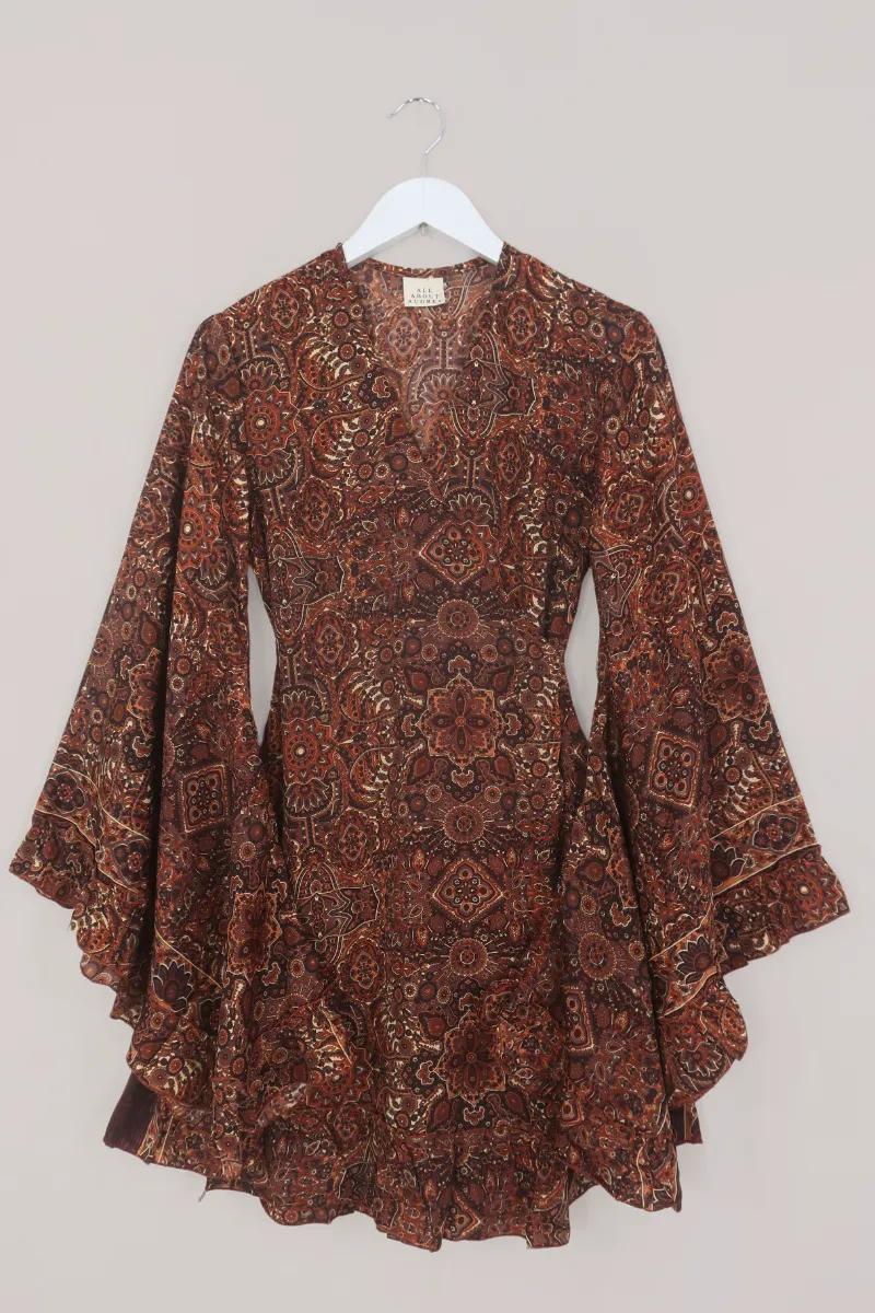 Venus Mini Wrap Dress in Dylan Brown Mandala