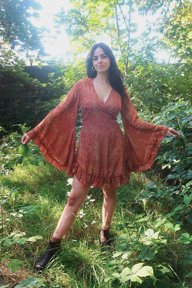 Venus Mini Wrap Dress in Hendrix Orange Mandala