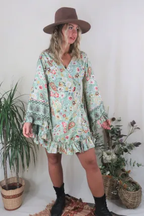 Venus Mini Wrap Dress in Porcelain Green Floral