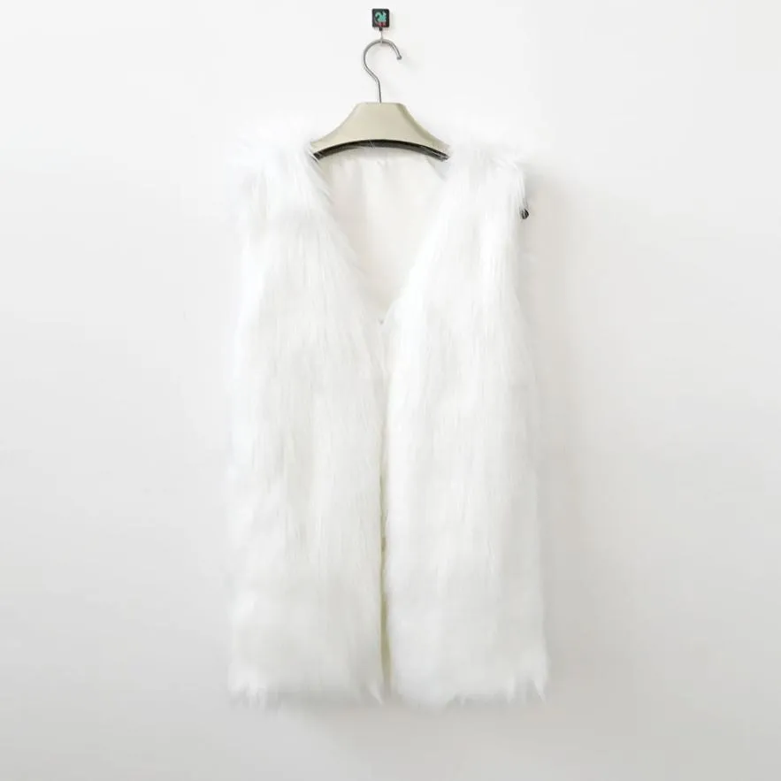 VenusFox Warm Sleeveless White Vest Faux Fur Jacket