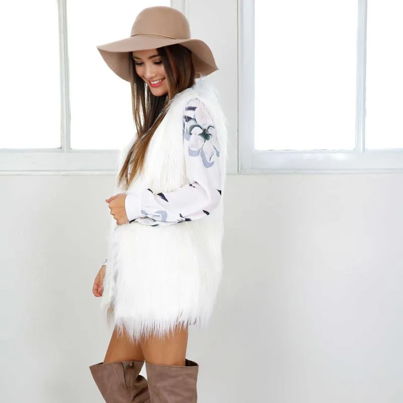 VenusFox Warm Sleeveless White Vest Faux Fur Jacket