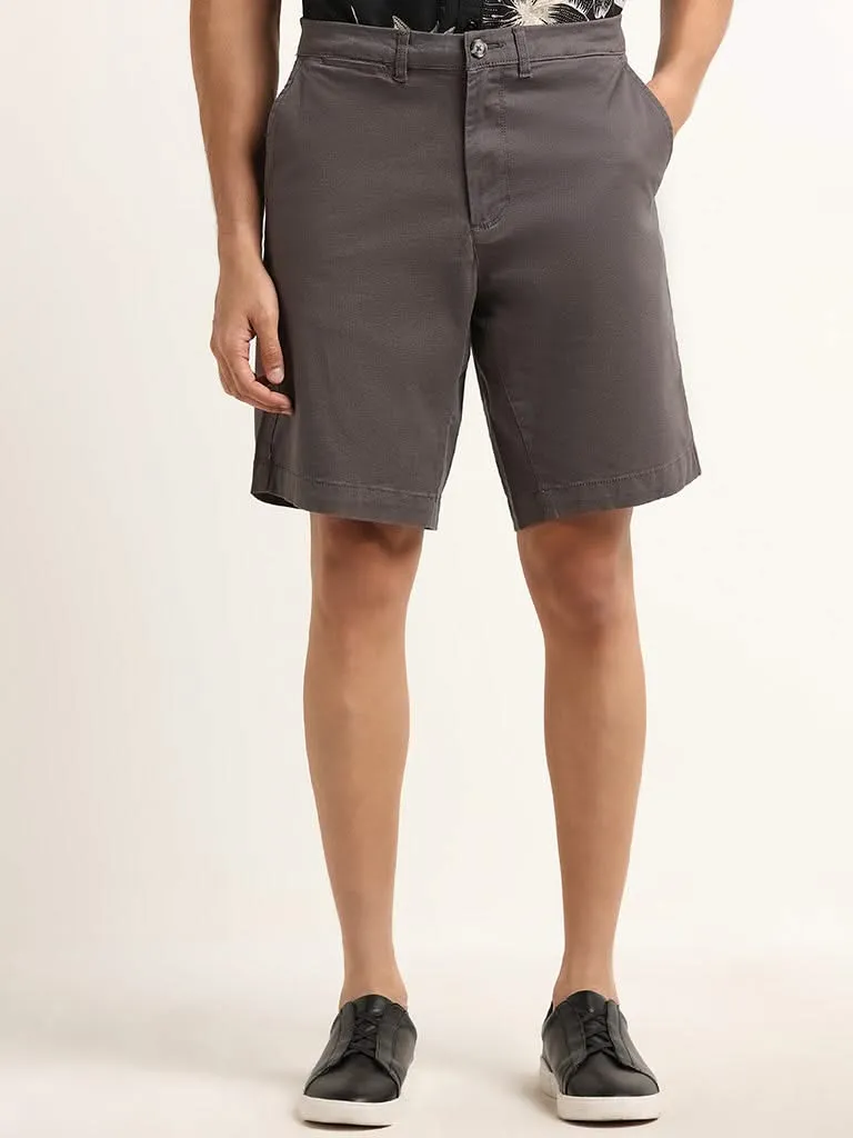 WES Casuals Charcoal Mid Rise Cotton Blend Relaxed Fit Shorts