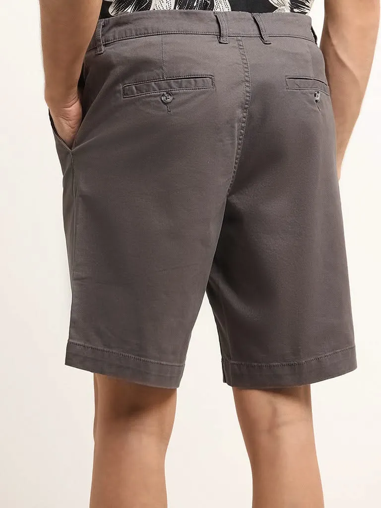 WES Casuals Charcoal Mid Rise Cotton Blend Relaxed Fit Shorts