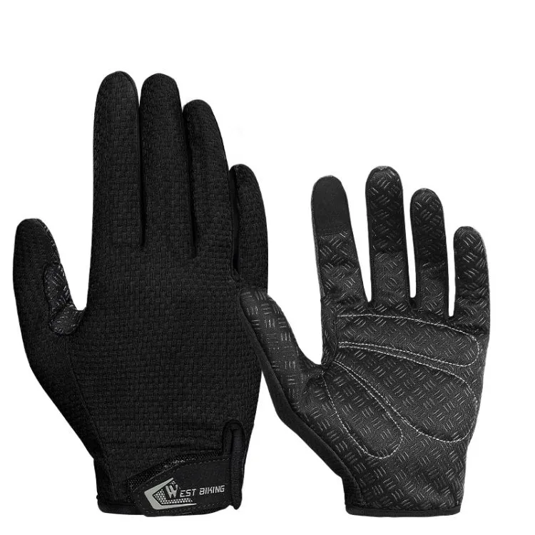 WEST BIKING YP0211223 Full-Finger Gloves For Cycling Shock Absorption Non-Slip Touch Screen Gloves, Size: M(Black)