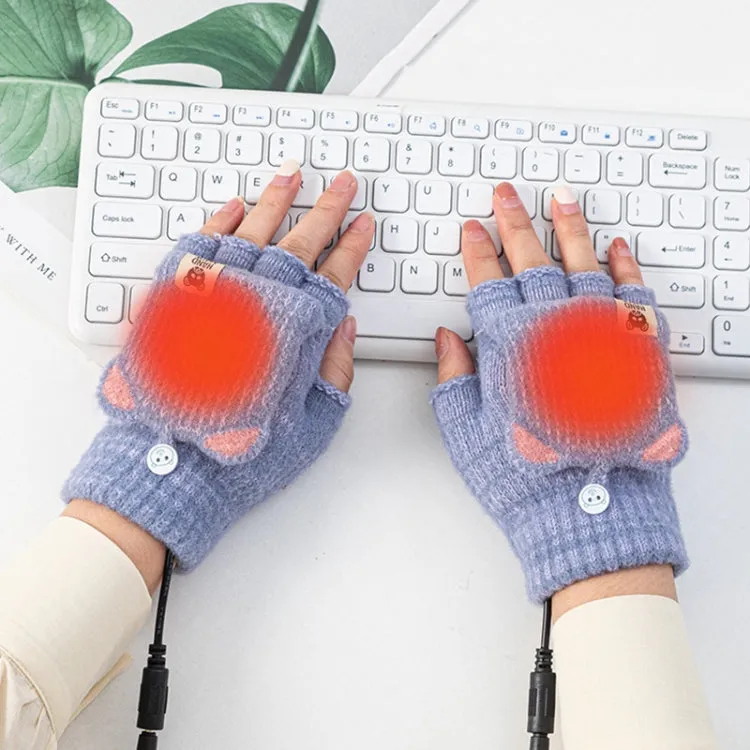 Winter Office USB Heating Warm Half Finger with Cover Gloves Heated Pad, Size: Free Size(Pink)