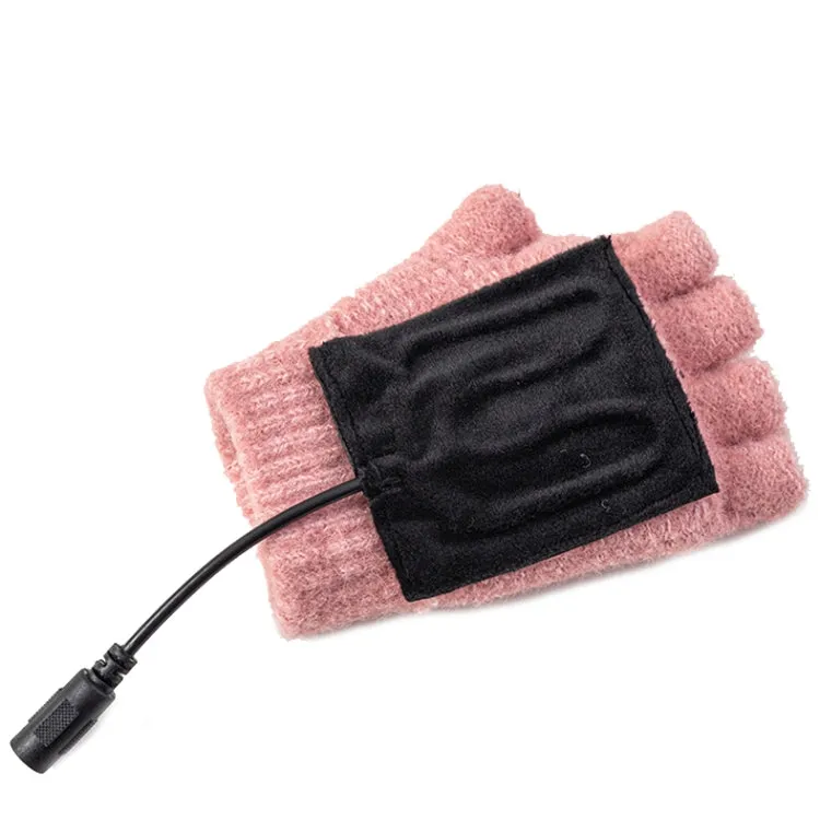 Winter Office USB Heating Warm Half Finger with Cover Gloves Heated Pad, Size: Free Size(Pink)