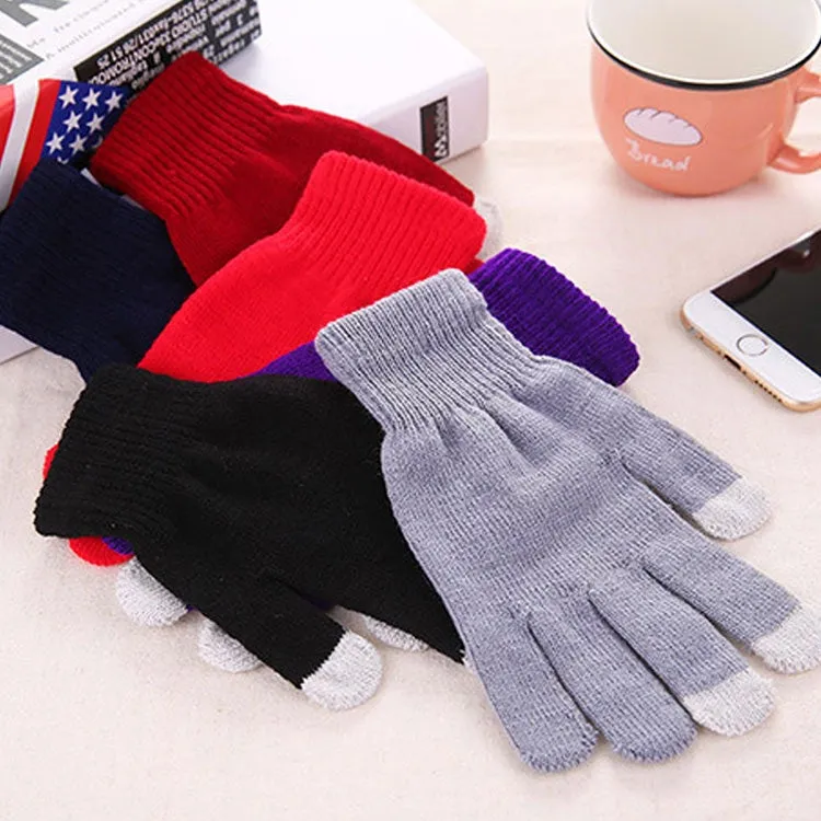 Winter Touch Screen Gloves Women Men Warm Stretch Knit Mittens Imitation Wool Thicken Full Finger Gloves(C-Red)