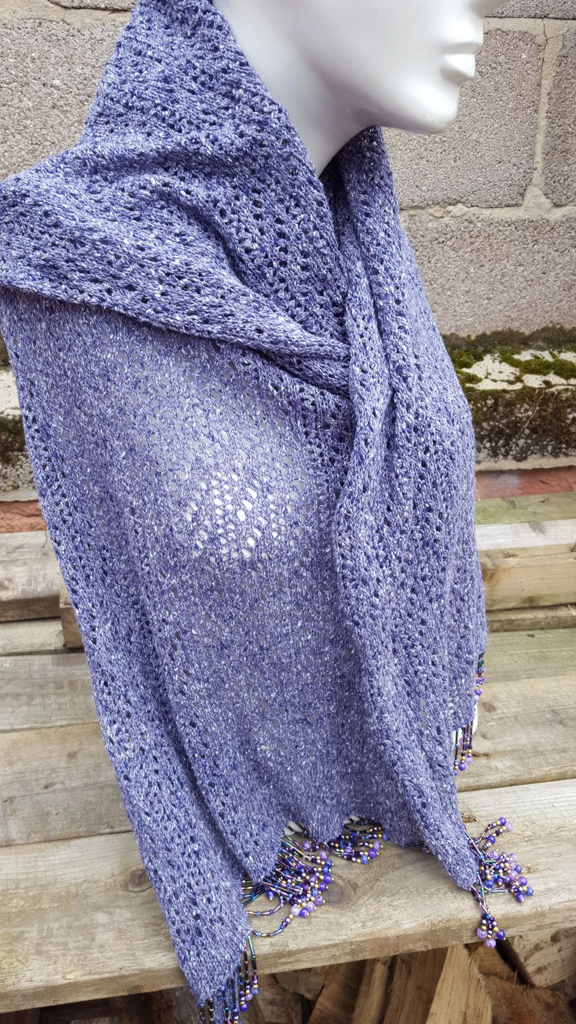 Wisteria Purple silk and cotton lace knit pashmina