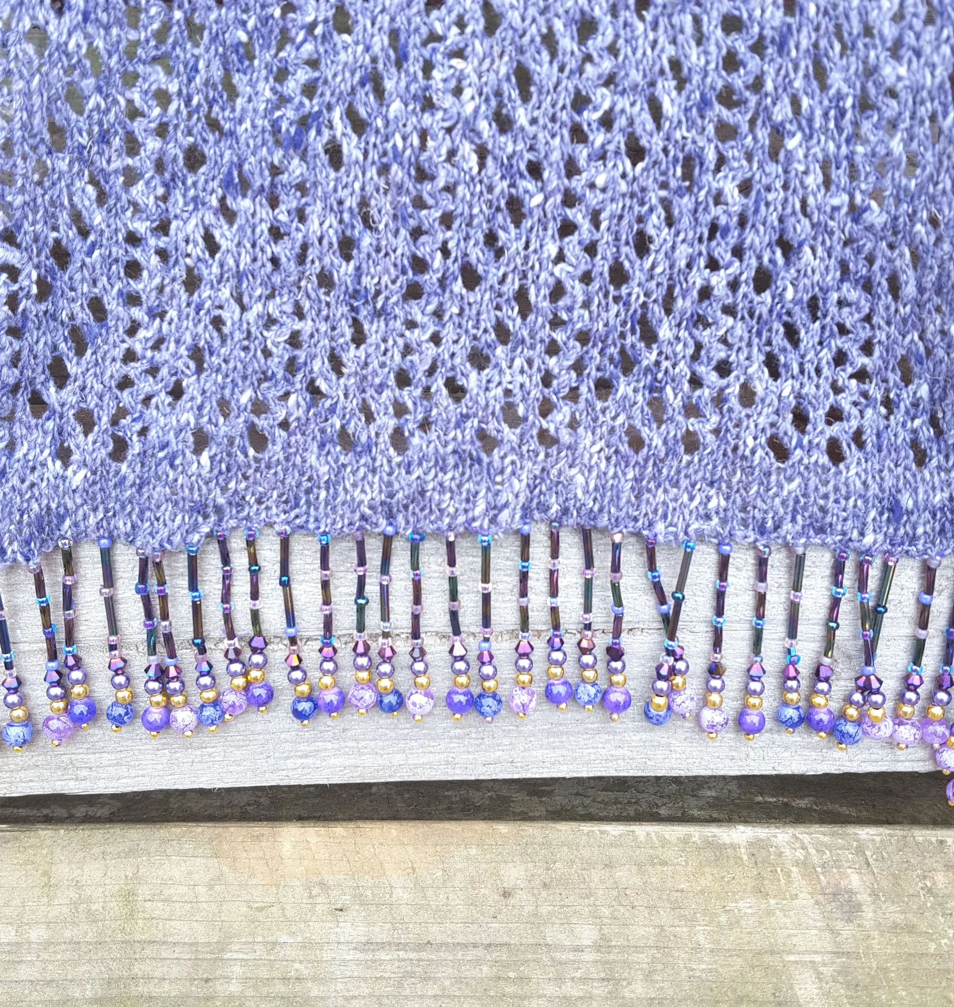 Wisteria Purple silk and cotton lace knit pashmina