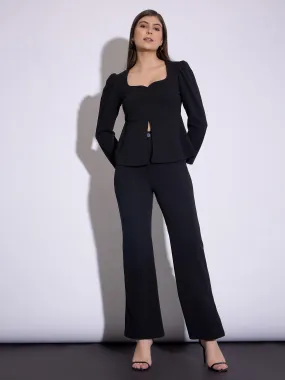 Women Black Peplum Top With Bell Bottom Pants