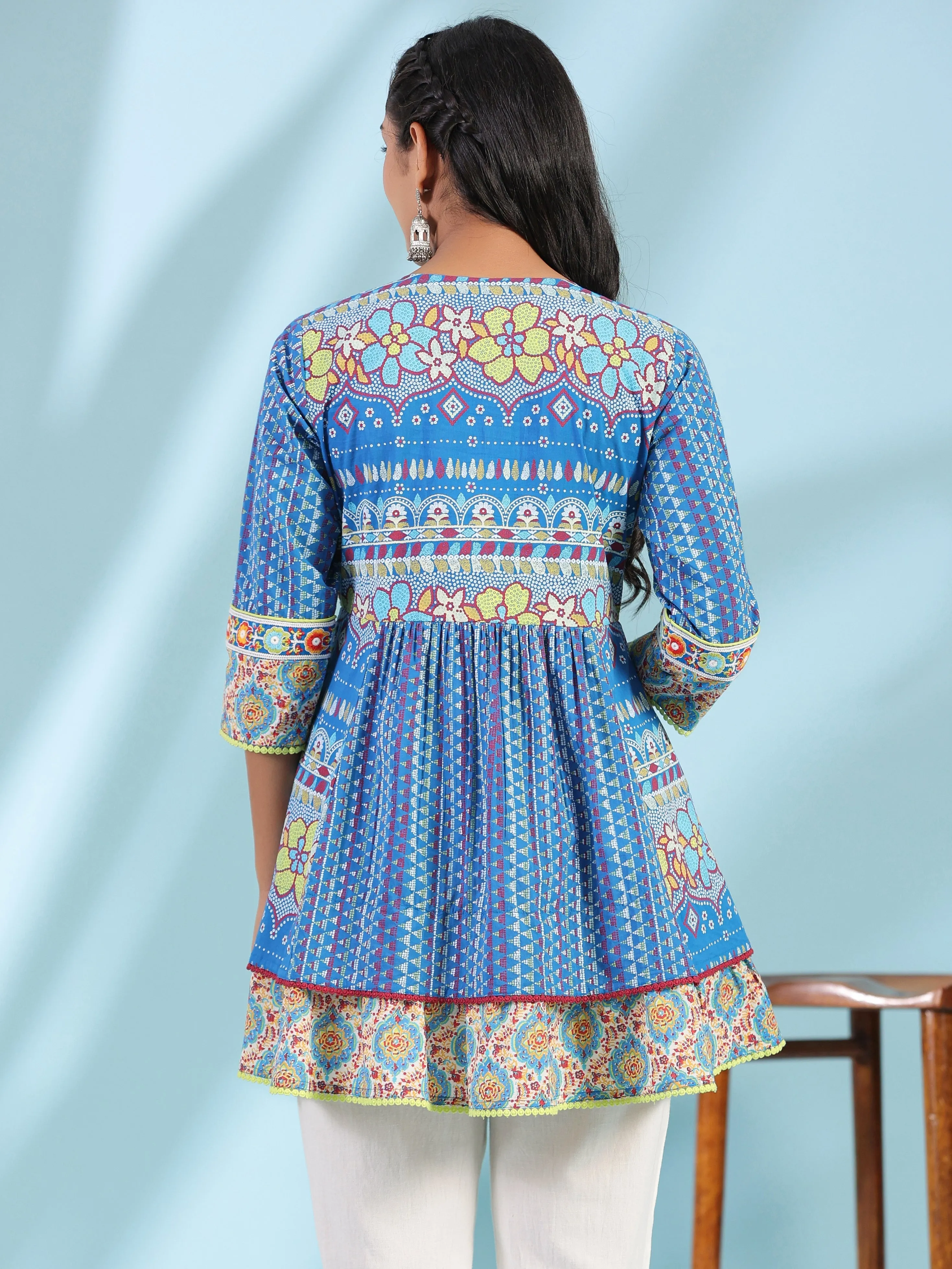 Women Blue Cotton Cambric  Tunic