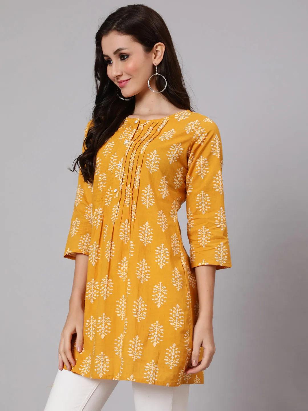 Women Mustard Ethnic Printed Tunic