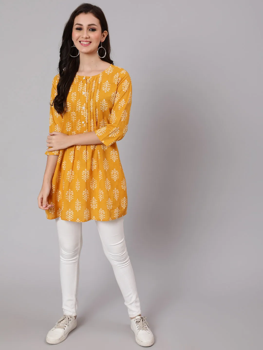 Women Mustard Ethnic Printed Tunic