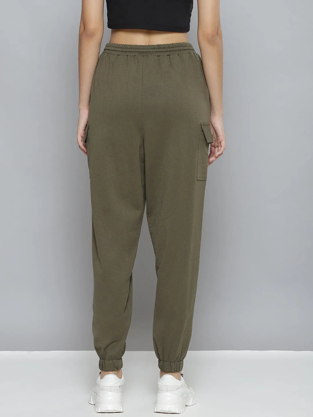 Women Olive Terry Side Pocket Joggers