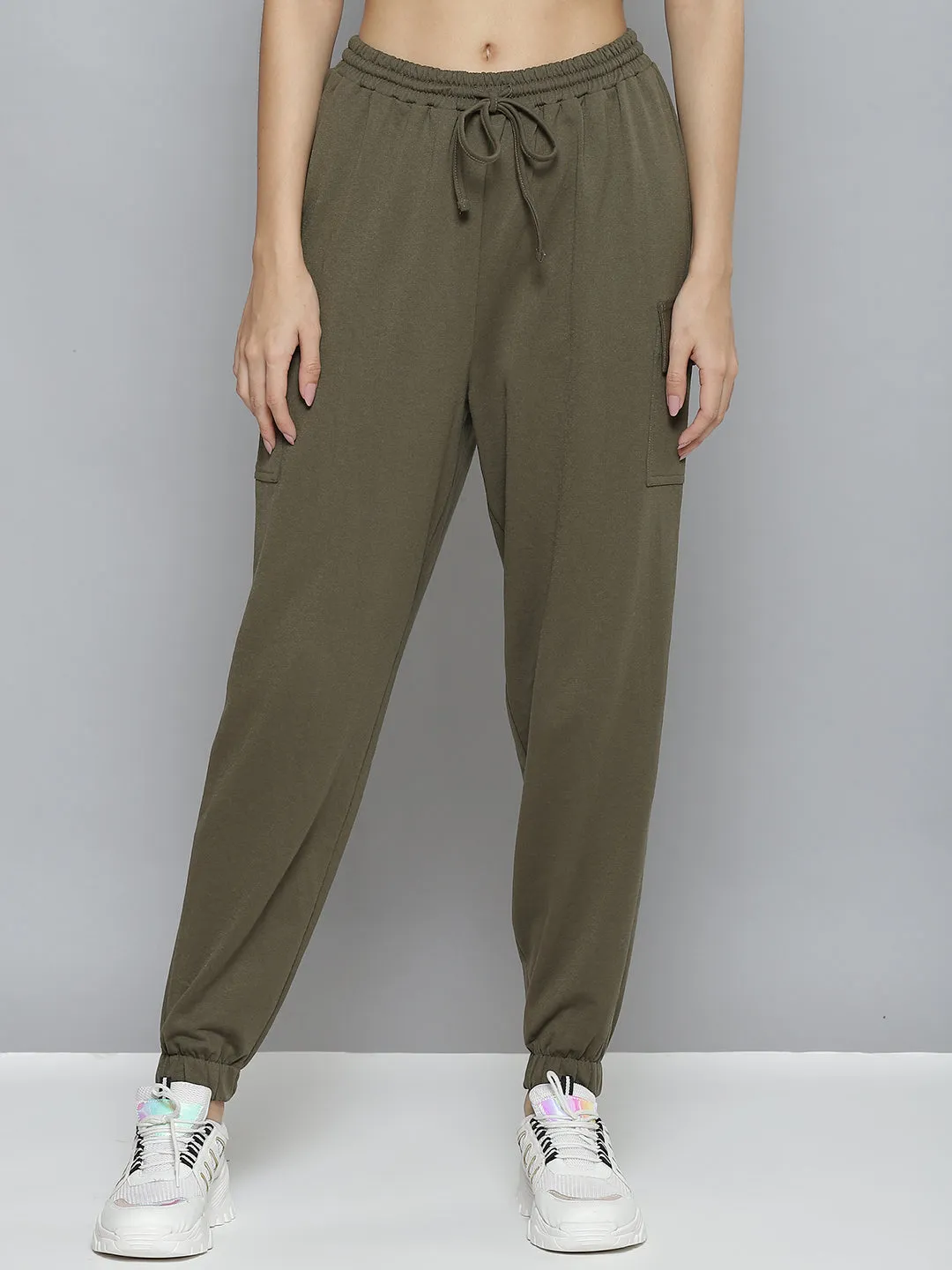 Women Olive Terry Side Pocket Joggers