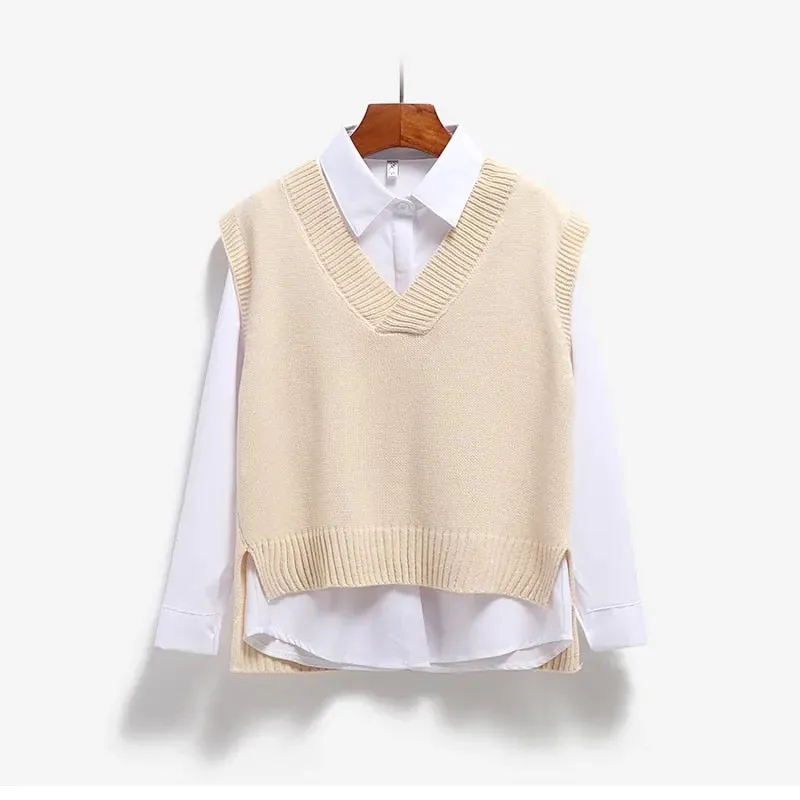 Women Sweater Vest Autumn V-neck Knit Pullover Simple Sweet All-match Jumper Casual Korean Sleeveless Vintage Vest  New