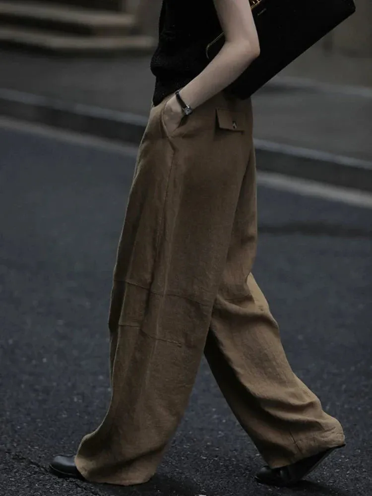 Women Vintage Streetwear Wide Leg Summer Trousers Office Pants