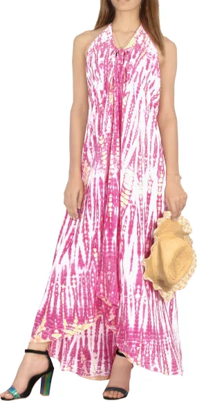 Women's Casual Beachwear Tie Dye Loose Bikini Swimwear Cover up Caftan Dress Pink