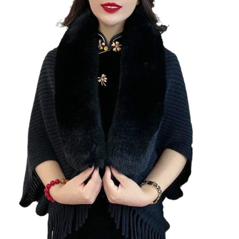 Women's Scarf Knitted Fur Collar Shawl Tassel