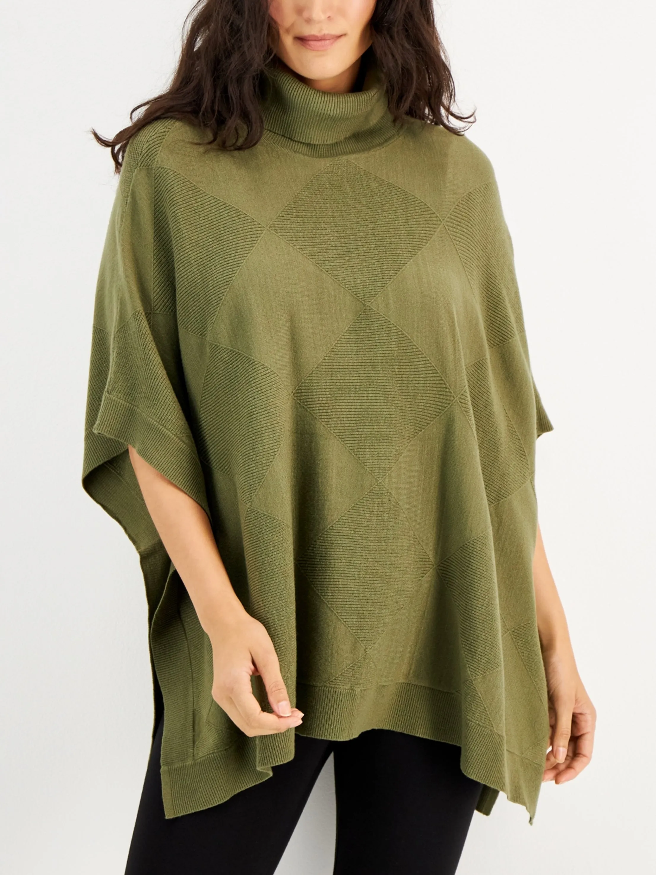 Women's Textured Poncho Sweater,Olive