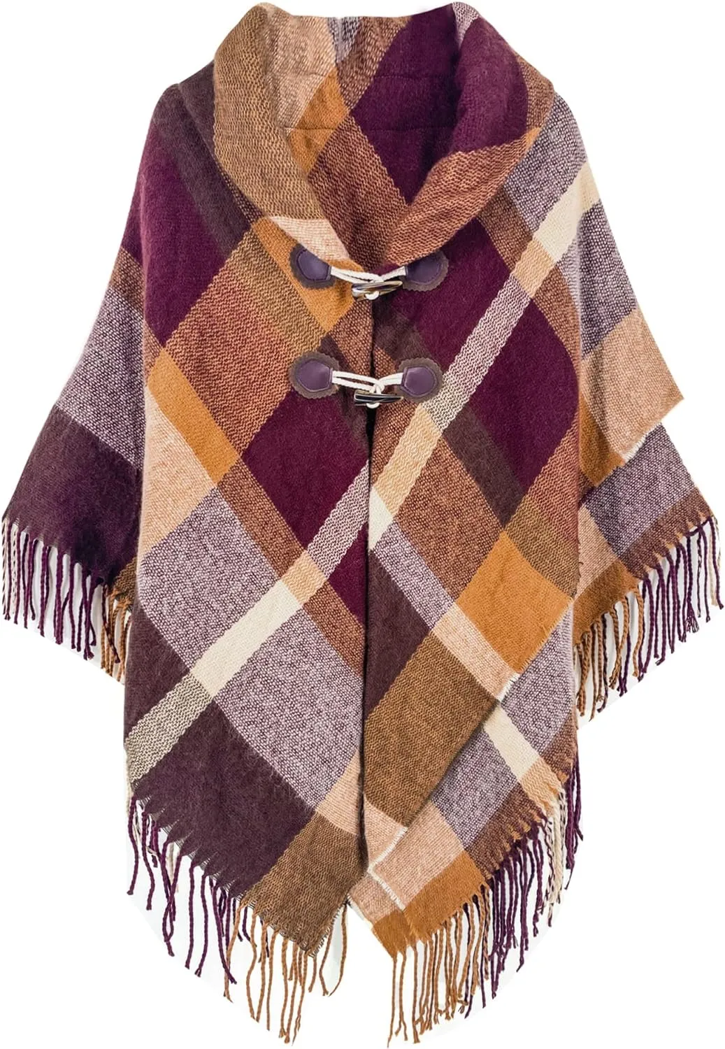 Women's Travel Plaid Shawl, Wrap Open Front Poncho Cape for Fall Winter