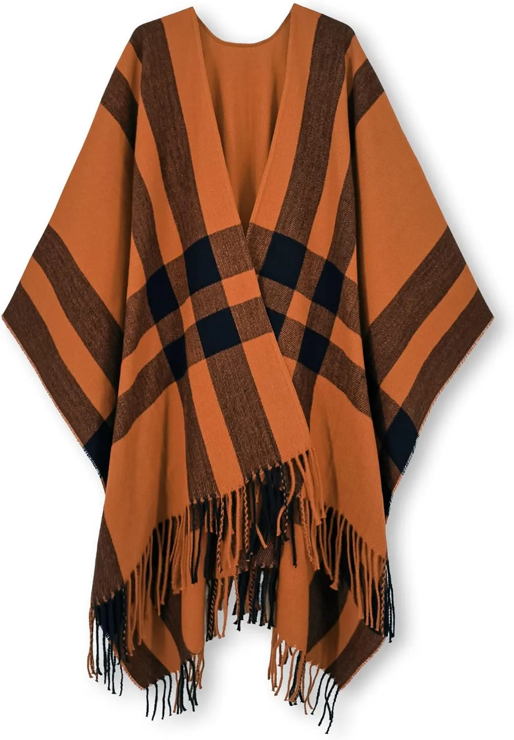 Women's Travel Plaid Shawl, Wrap Open Front Poncho Cape for Fall Winter