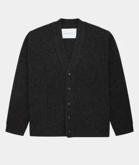 Wool Knit Cardigan - Dark Grey Melange