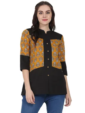 Yellow & Black 3/4Th Sleeve Cotton Tunic