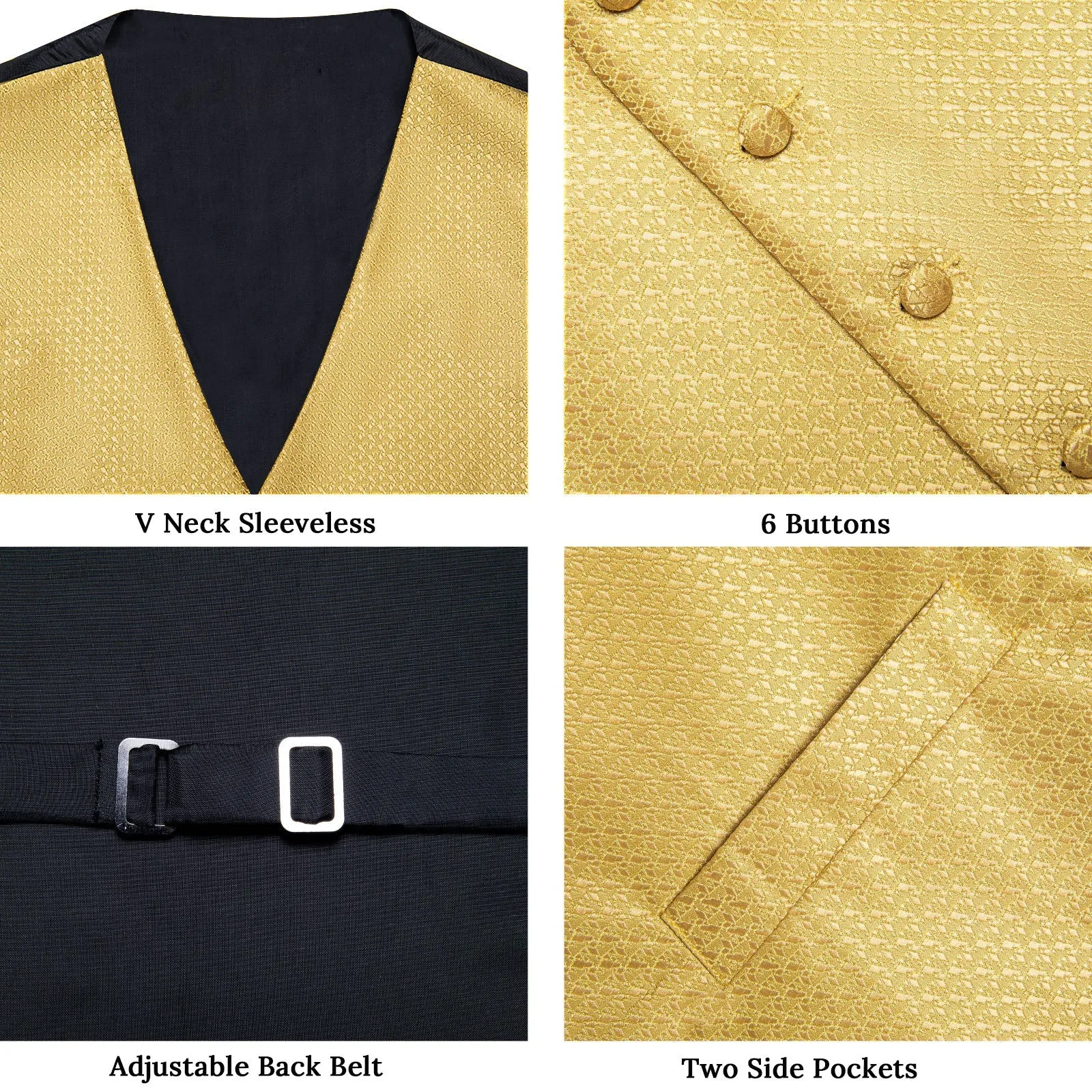 Yellow Irregular pattern Novelty Silk Men's Vest Hanky Cufflinks Tie Set