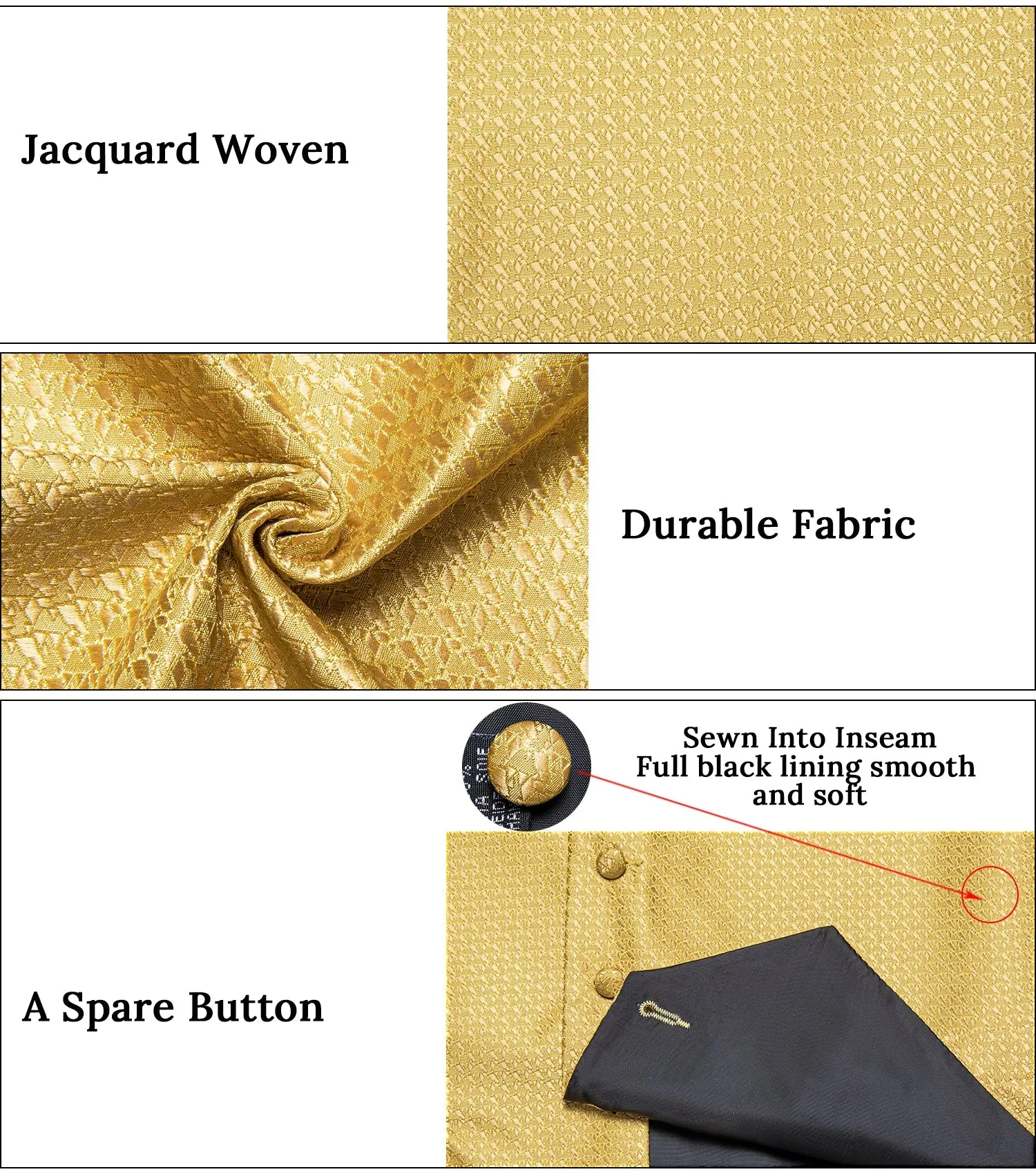 Yellow Irregular pattern Novelty Silk Men's Vest Hanky Cufflinks Tie Set