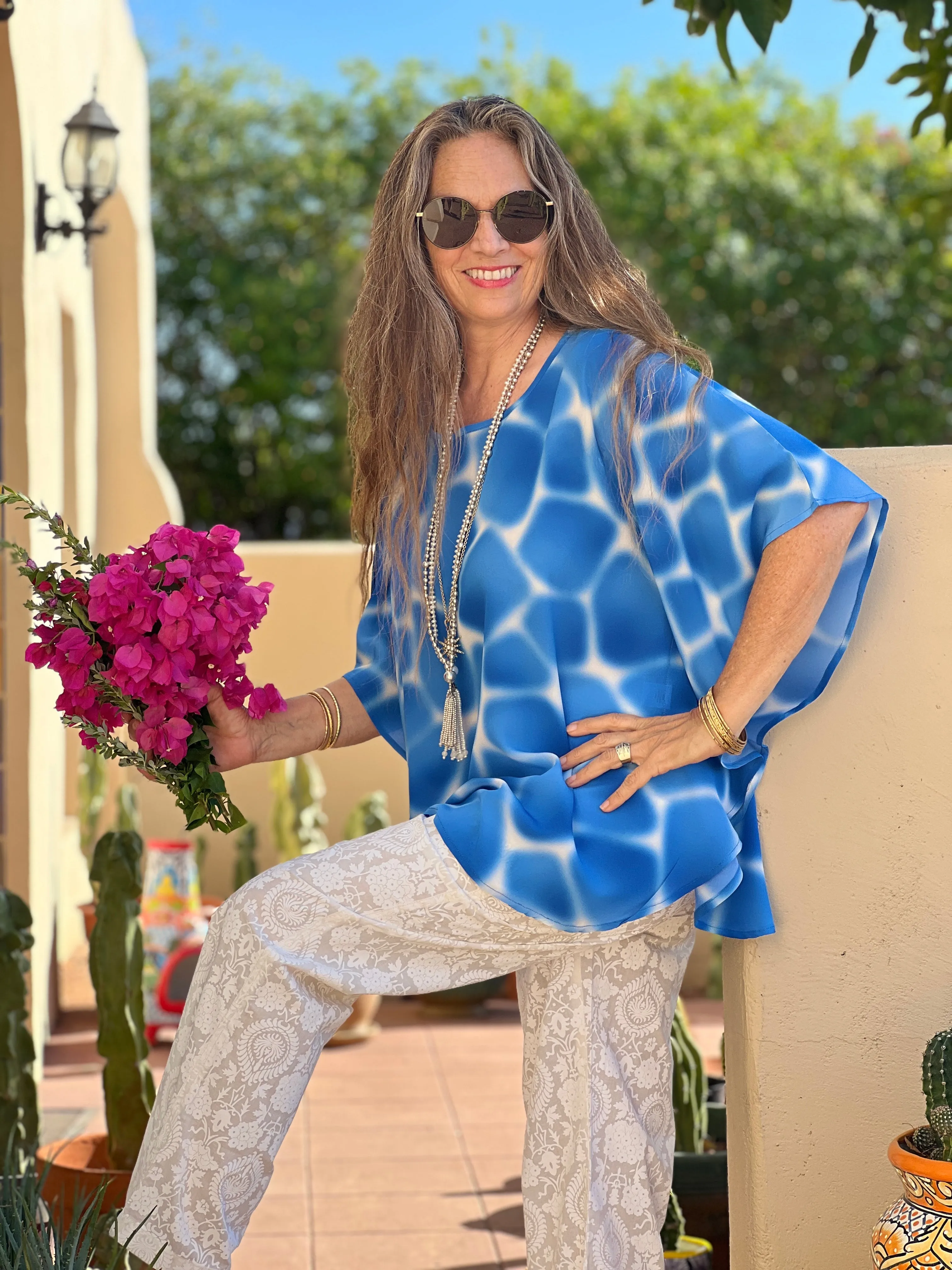 Zirafa Giraffa Pool Blue Italian Silk Poncho Store Credit