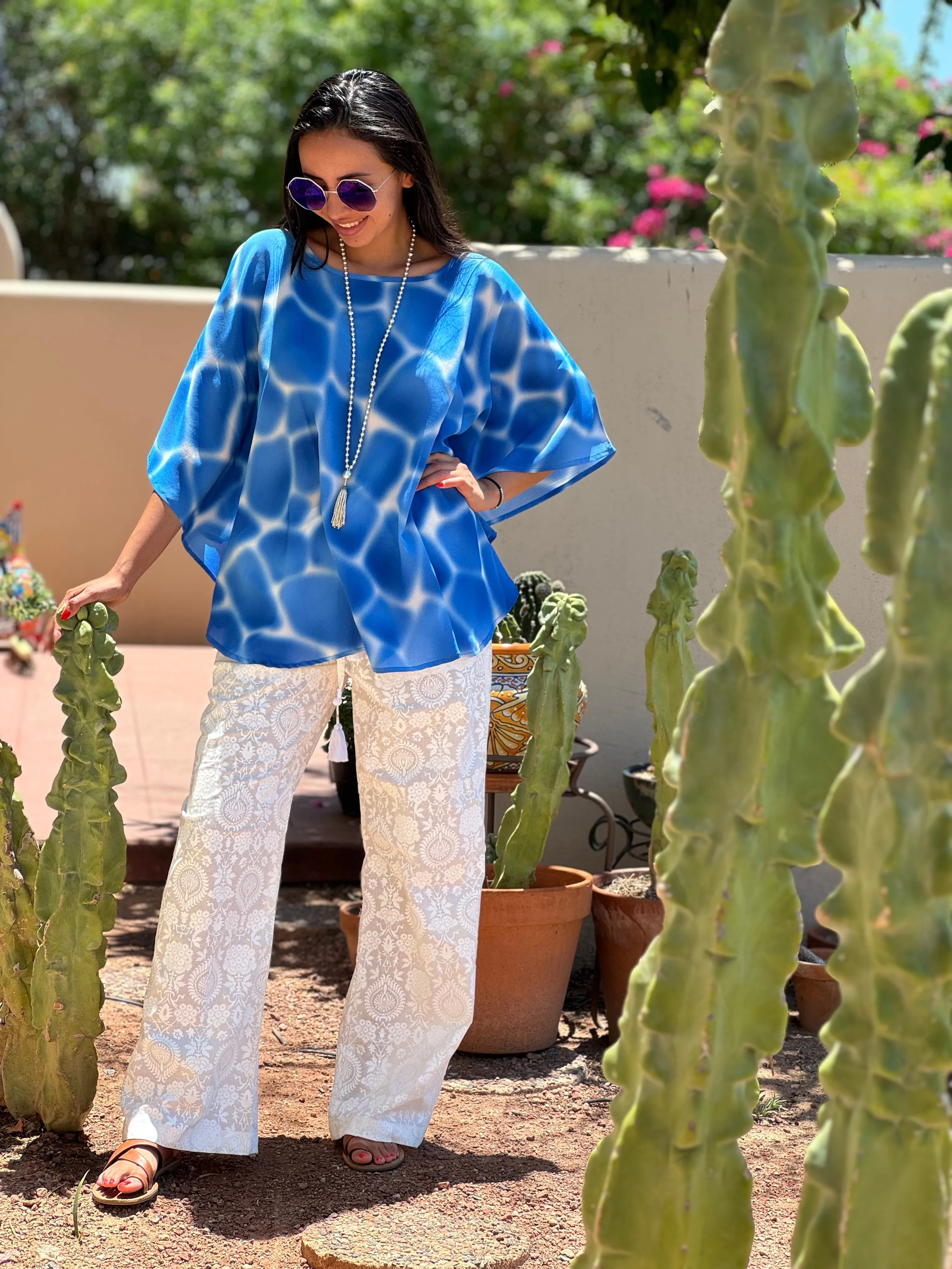 Zirafa Giraffa Pool Blue Italian Silk Poncho Store Credit