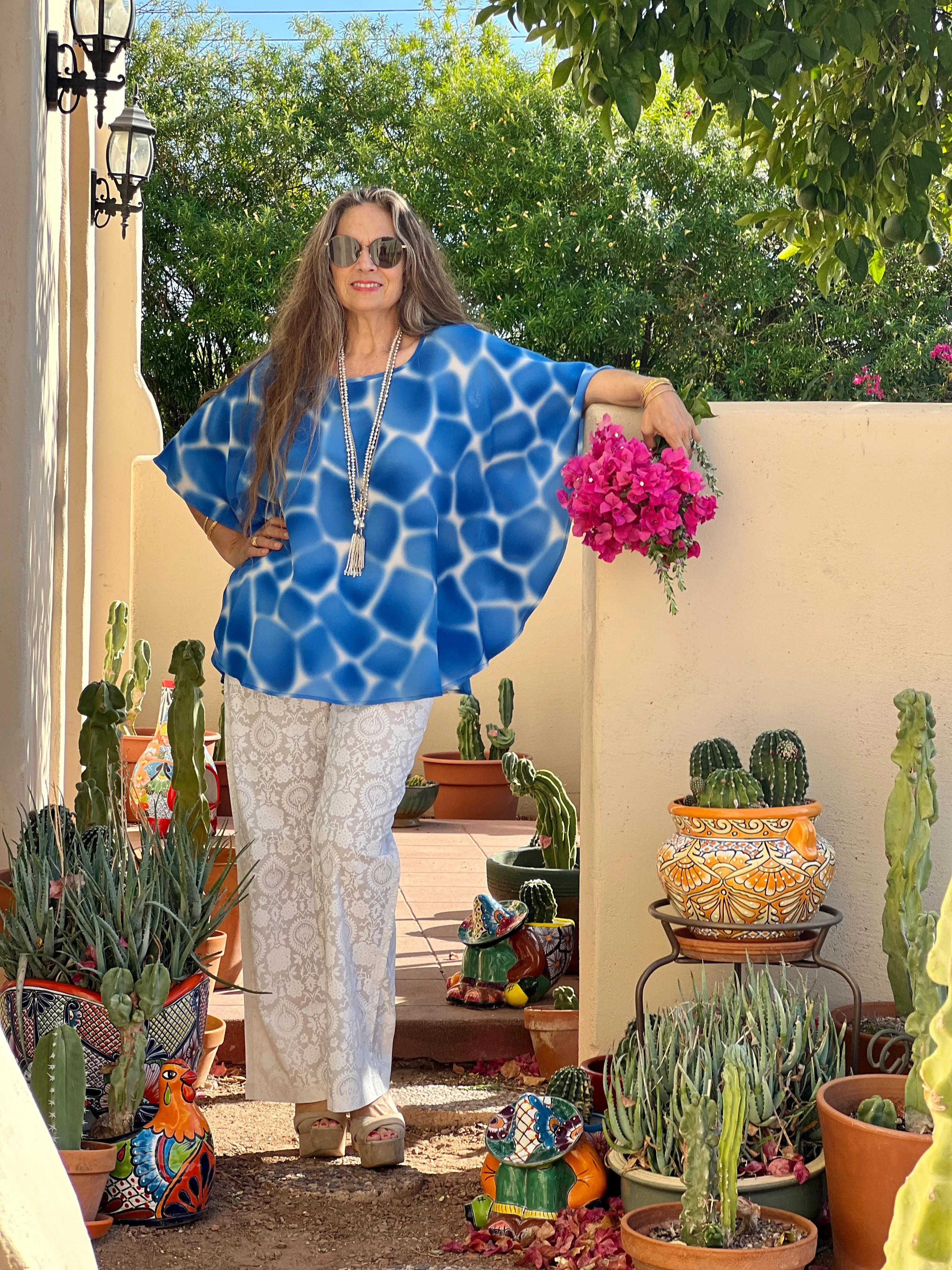 Zirafa Giraffa Pool Blue Italian Silk Poncho Store Credit