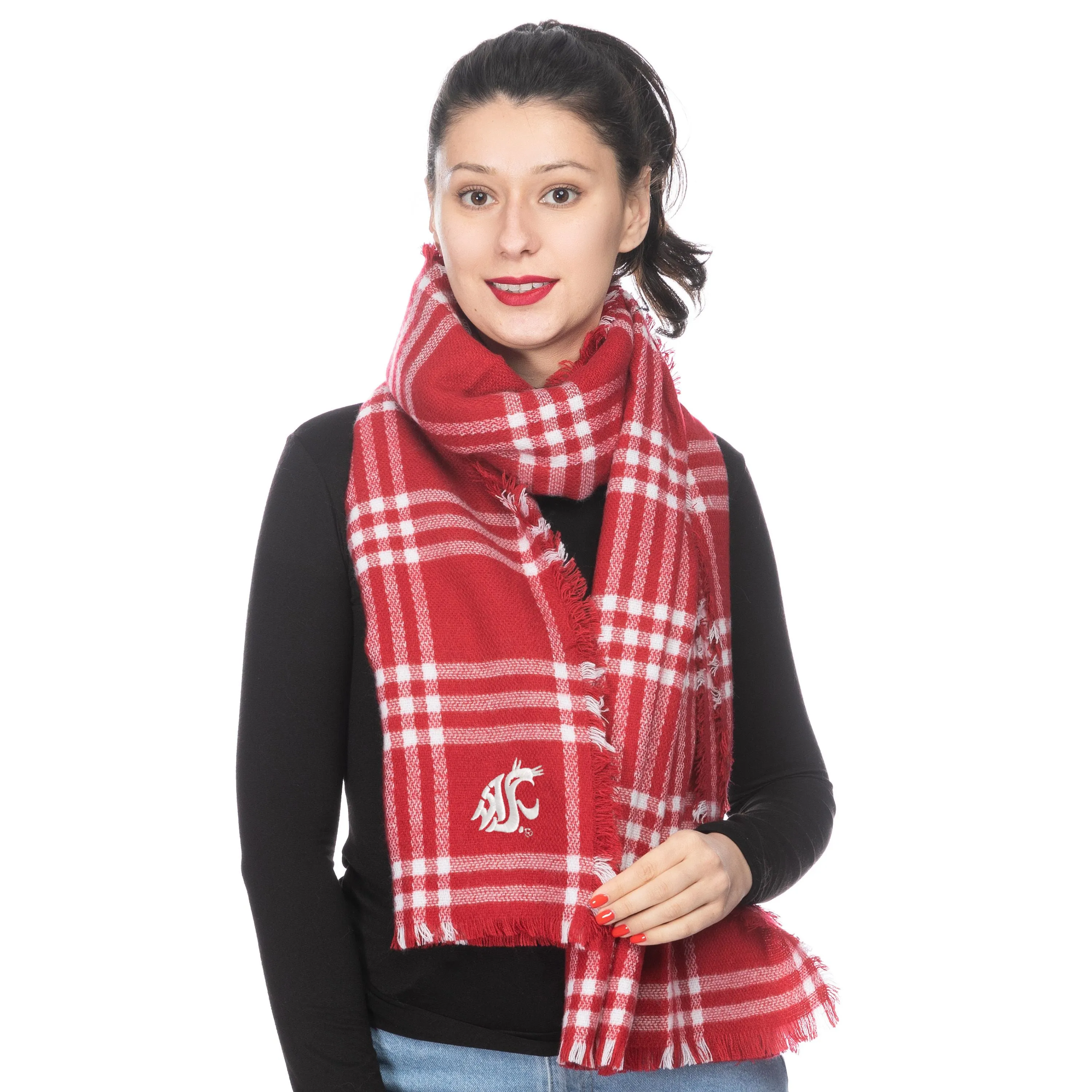 ZooZatz WSU Crimson and White plaid Blanket Scarf